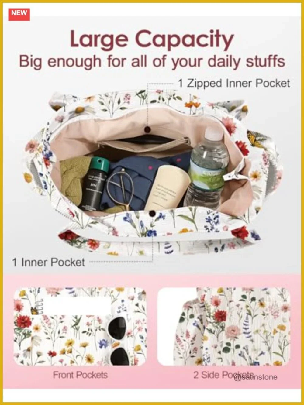 Large Corduroy Tote Bag for Women with Zipper